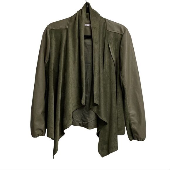 (SOLD) DEX Faux Suede Faux Leather Asymmetrical Moto Jacket Olive Green 2X - Picture 1 of 7
